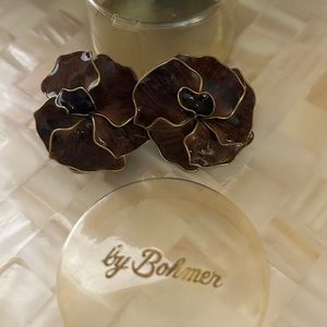 Rare Vintage Clip Earrings by Bohmer in Original Case-LG Carnation